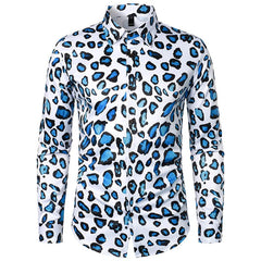 Retro Men's Leopard Print Disco Long Sleeve Shirt