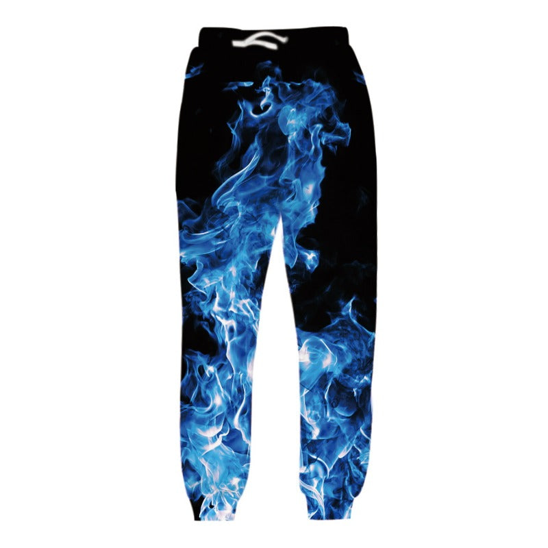 Men's Flame Smoke Digital Printed Casual Drawstring Pants