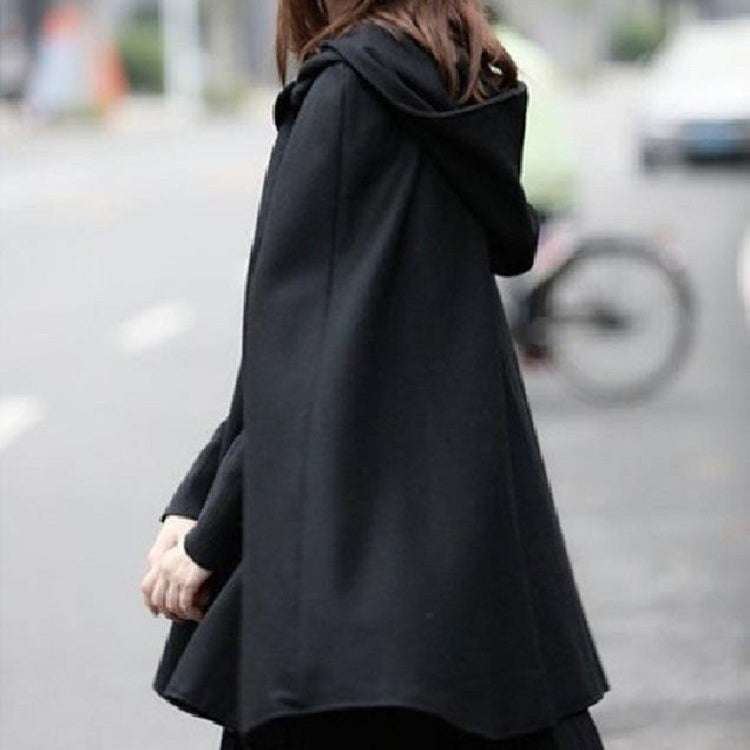 Women's Loose Hooded Button Woolen Shawl Cloak