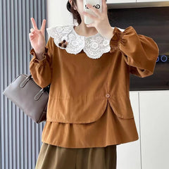 Women's Double layered Lace Doll Neck Shirt