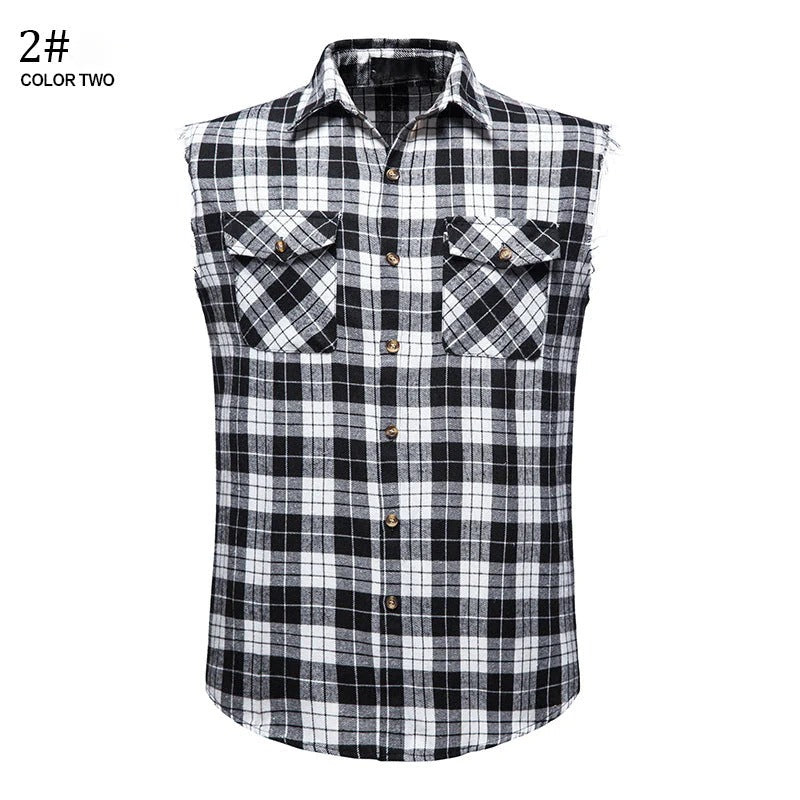 Men's Casual Flannel Plaid Sleeveless Shirt Tank