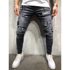 Casual Men's Badge Patch Skinny Denim Jeans