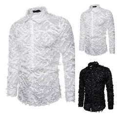 Men's Handmade Three-Dimensional Feather Lapel Long Sleeve Shirt