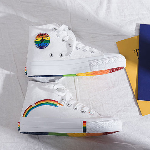 Stylish Rainbow Canvas High Top Sneakers