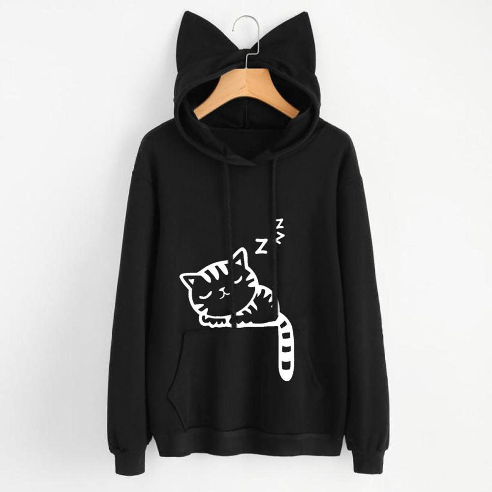 Kawaii Girls Letter Cat Relaxed Hoodie