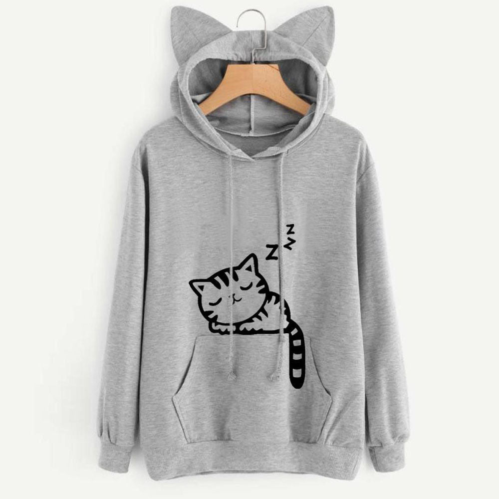 Kawaii Girls Letter Cat Relaxed Hoodie