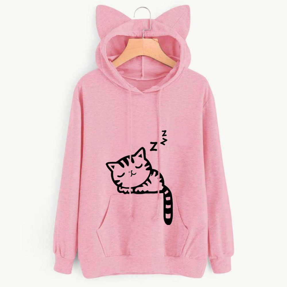 Kawaii Girls Letter Cat Relaxed Hoodie