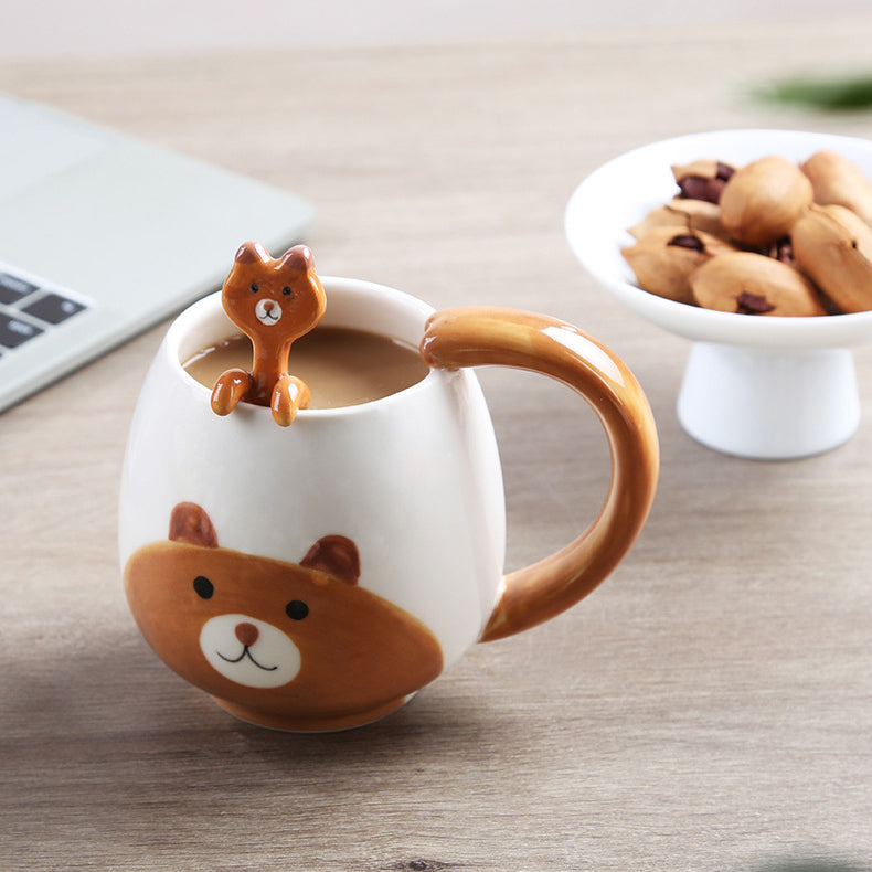 Cute Cartoon Animal Mug with Spoon Coffee Cup