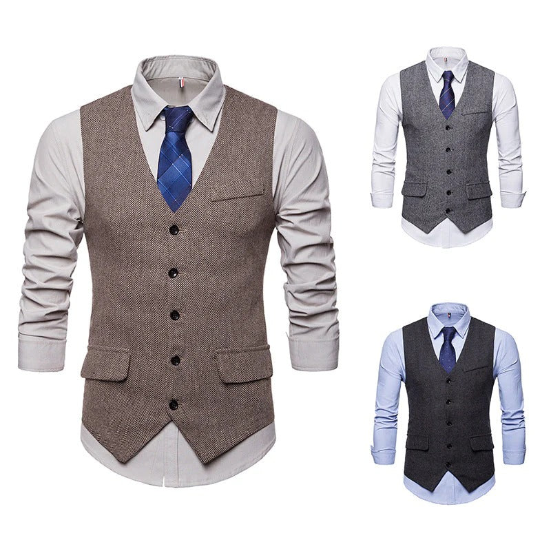 Retro Fashion Men's V Neck Single Breasted Vest Suit