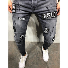 Casual Men's Badge Patch Skinny Denim Jeans