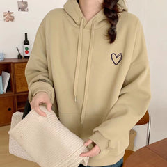 Sweet Women's Heart Embroidered Thickened Hoodie