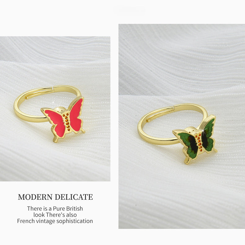 Rotating Flower Butterfly Adjustable Open Ring