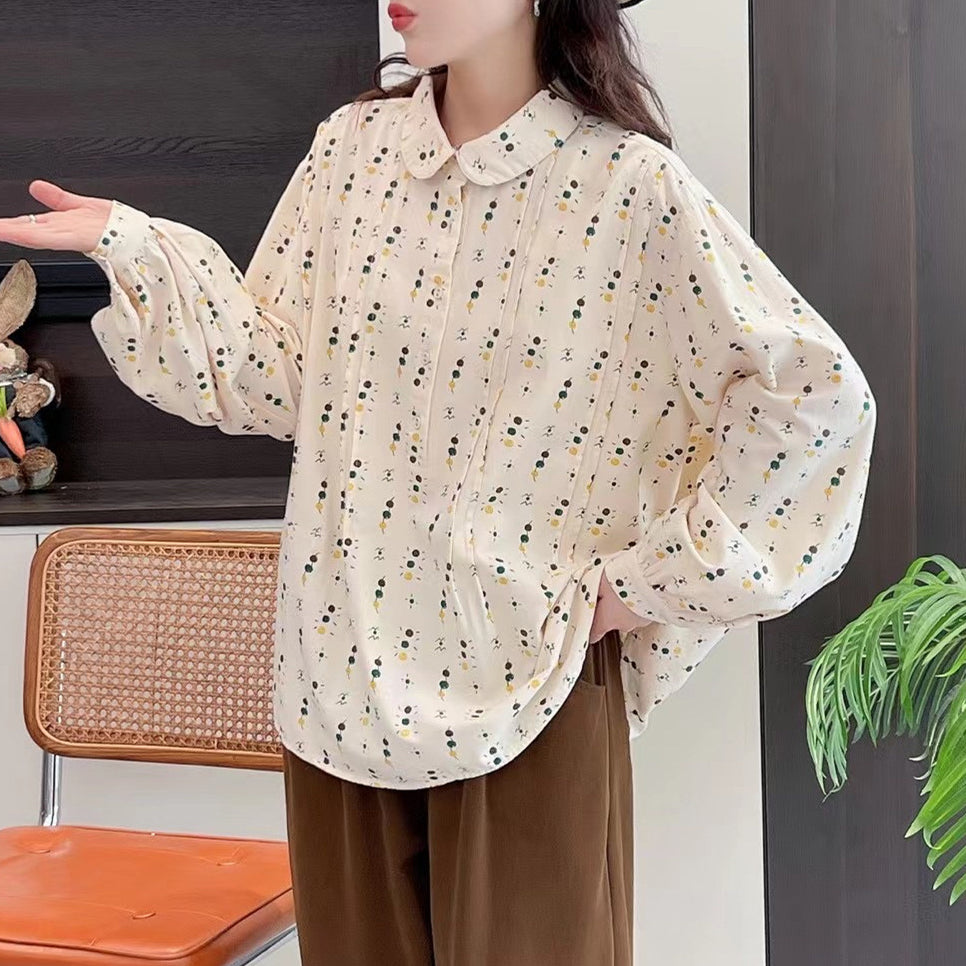 Japanese Style Polka Dot Print Loose Doll Collar Pullover Shirt