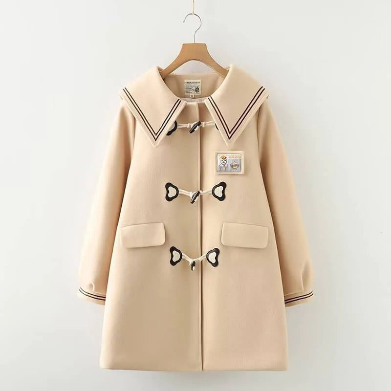 Bear Badge Embroidered Collar Thick Coat