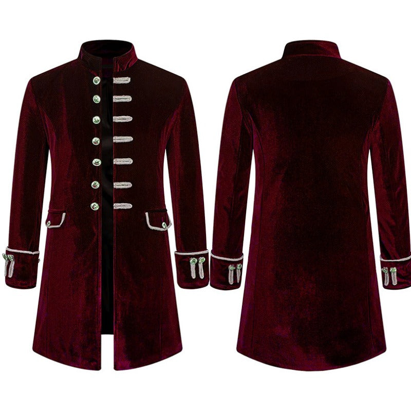 Retro Men's Steampunk Velvet Stand Collar Coat Uniform