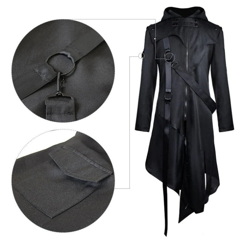 Gothic Medieval Men's Black Costume Hooded Jacket