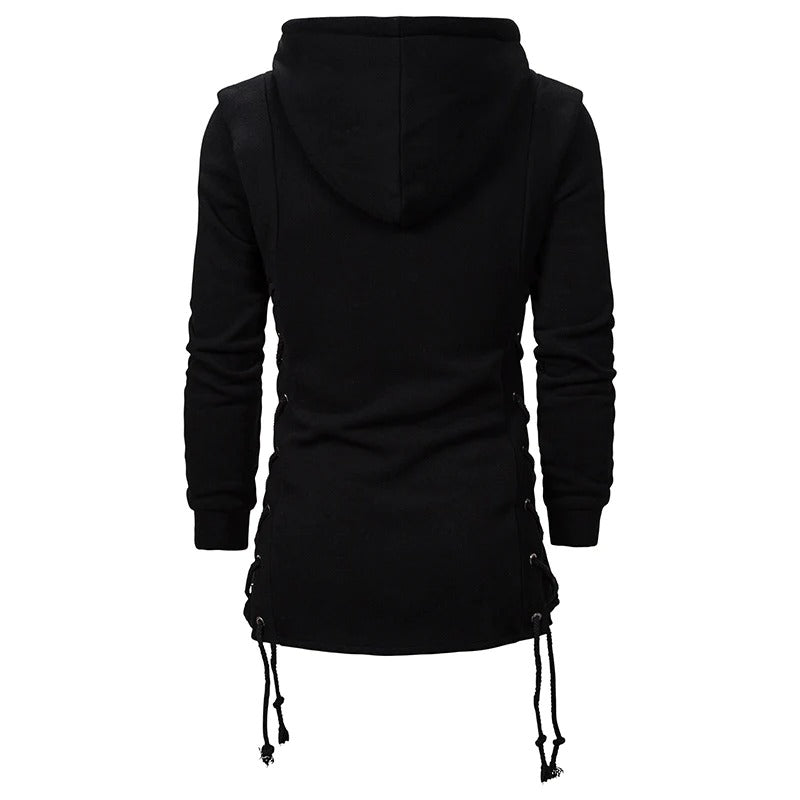 Trendy Men's Zipper Fit Drawstring Long Hoodie