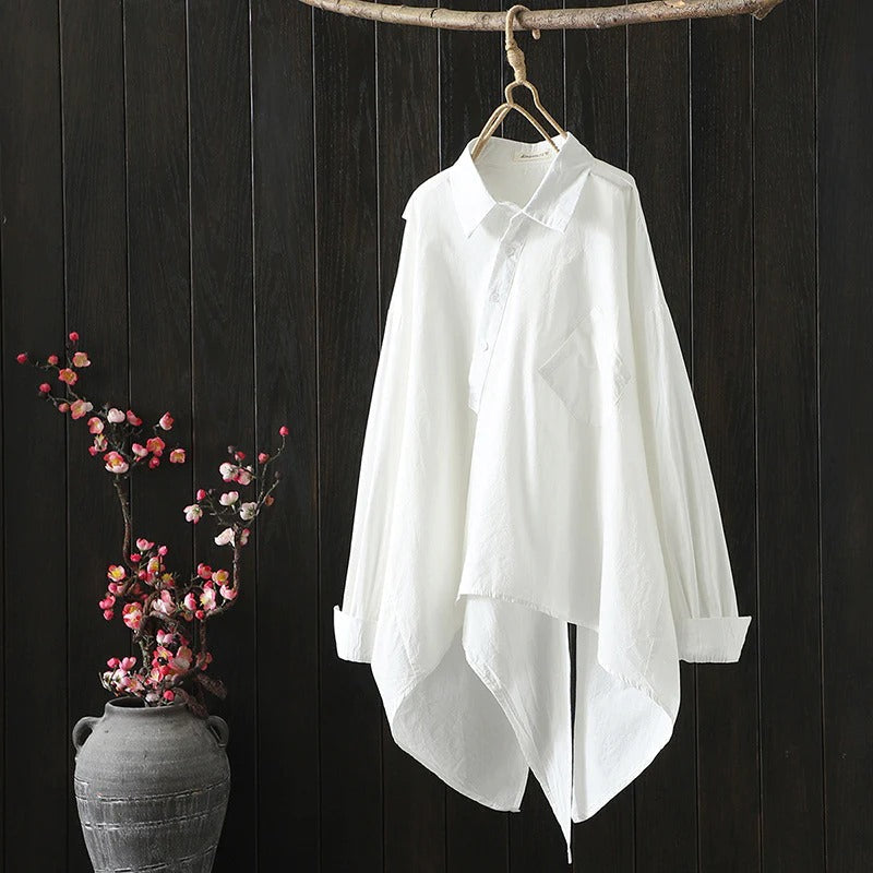 Korean Fashion Asymmetrical Stitching Loose Long Shirt