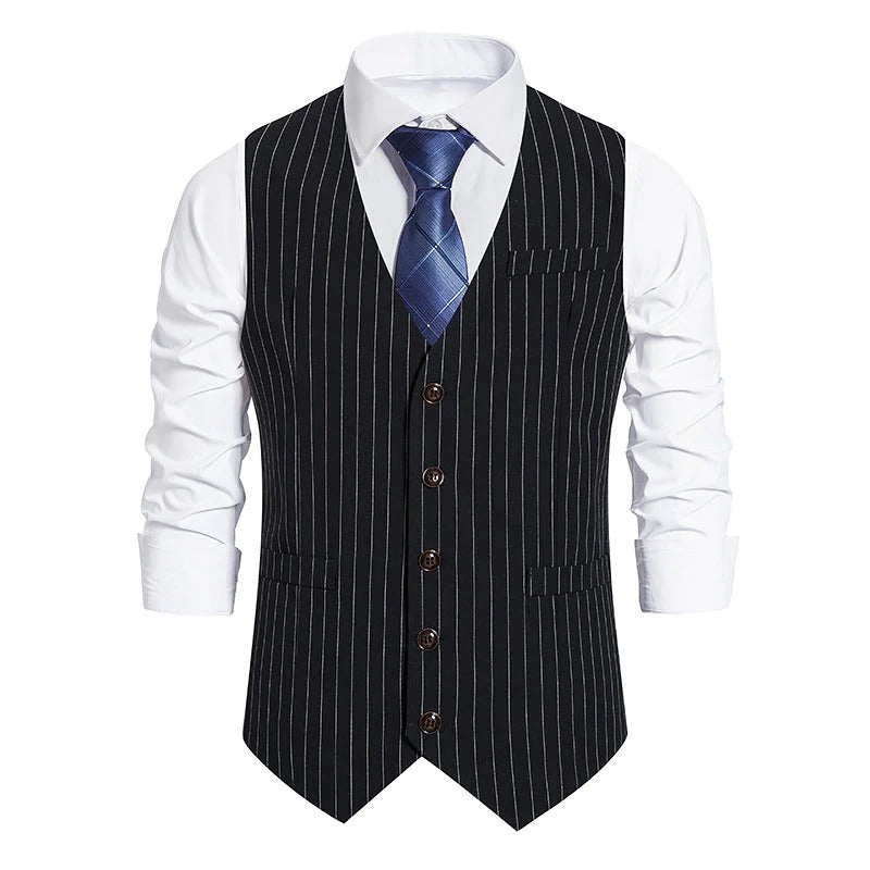 Retro Men's Striped Single Breasted Vest Suit