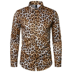 Retro Men's Leopard Print Disco Long Sleeve Shirt