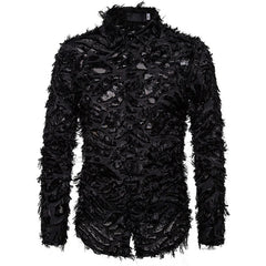 Men's Handmade Three-Dimensional Feather Lapel Long Sleeve Shirt