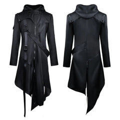 Gothic Medieval Men's Black Costume Hooded Jacket