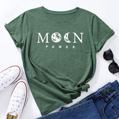 Women's Moon Power Print Loose Round Neck T-shirt