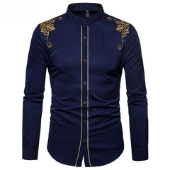 Retro Fashion Men's Floral Embroidery Long Sleeve Shirt