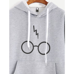 Stylish Glasses Print Striped Fleece Hoodie