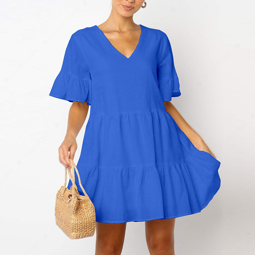 Women's Loose Short-sleeved V-neck Dress