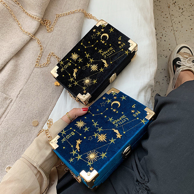 Starry Sky Golden Velvet Women's Small Square Bag