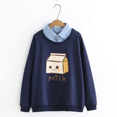 Fresh Girls Milk Box Fake Two-piece Sweatshirt