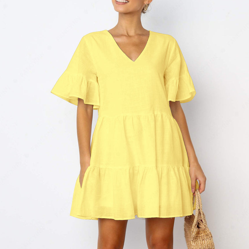 Women's Loose Short-sleeved V-neck Dress