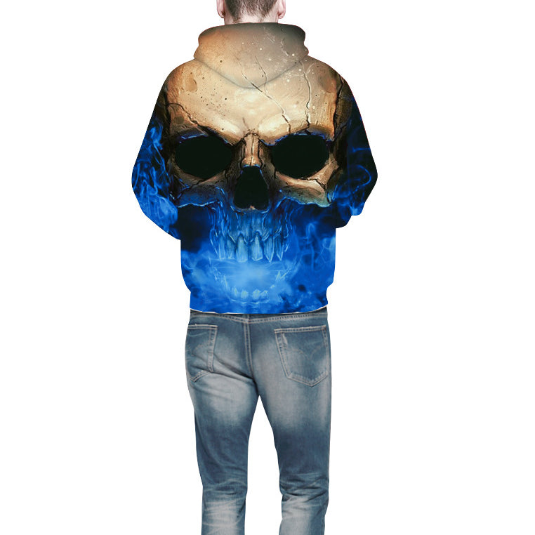 Unisex Cool Skull Print Digital Pullover Hoodie