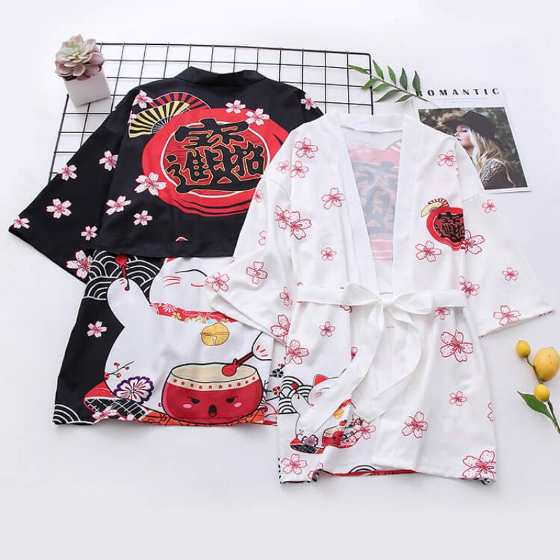 Retro Japanese Style Funny Cat Loose Kimono