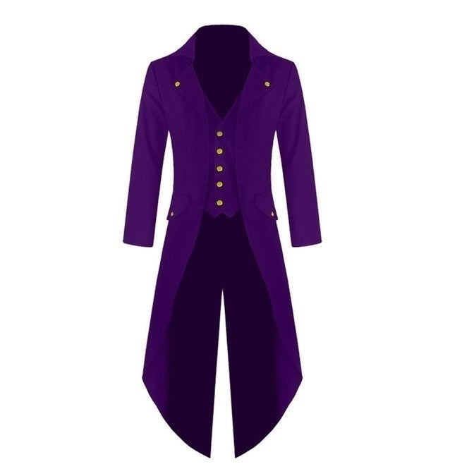 Retro Fashion Men's Solid Color Steampunk Tuxedo Coat