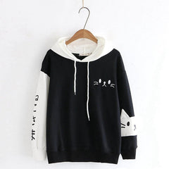 Sweet Japanese Style Cat Embroidered Hoodie