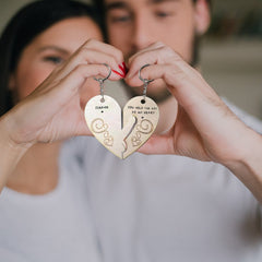 Wooden Love Keychains Couple Heart Engraved Token Gift Pendant