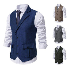 British Style Retro Men's Tweed Suit Lapel Vest