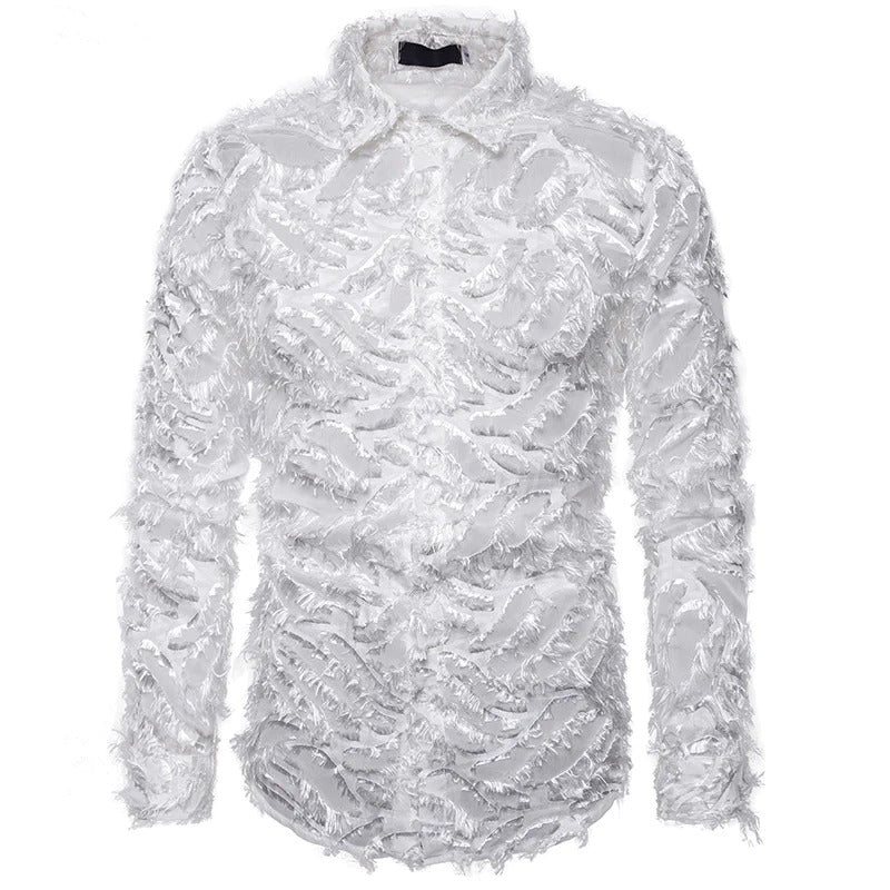 Men's Handmade Three-Dimensional Feather Lapel Long Sleeve Shirt