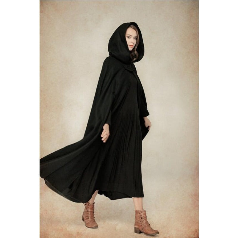 Women's Hooded Tie Up Shawl Extended Cape