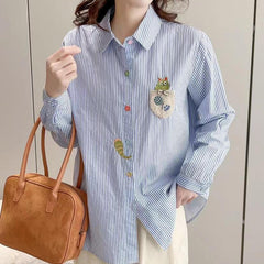 Women's Lapel Cat Tail Embroidered Loose Shirt