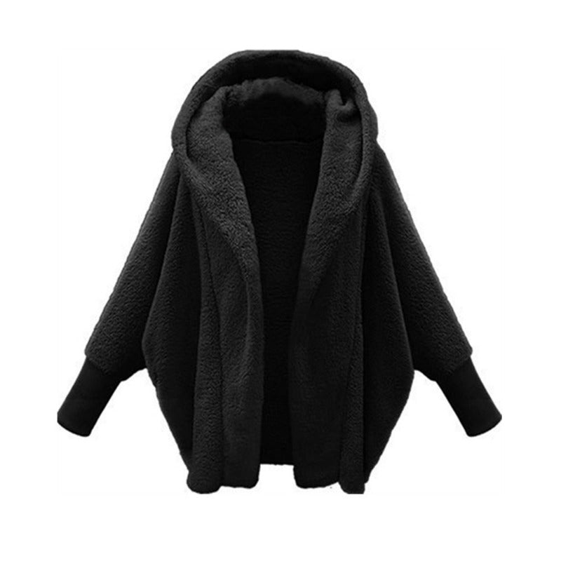 Women's Solid Color Long Sleeved Hooded Plush Coat