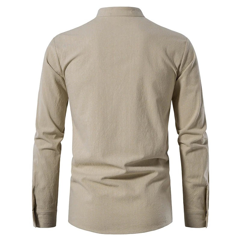 Stylish Men's Hippie Collar Drawstring Long Sleeve Shirt