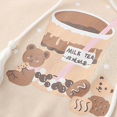 Cute Girls Bear Milk Tea Print Pullover Hoodie