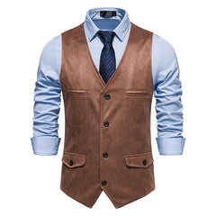 Trendy V-neck Suede Single Breasted Vest Jacket