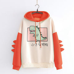 Japanese Style Cute Dinosaur Print Velvet Warm Hoodie