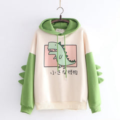 Japanese Style Cute Dinosaur Print Velvet Warm Hoodie