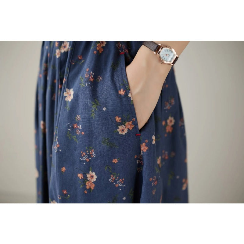 Retro Style Women's Elastic Waist Mid-length Floral Skirt