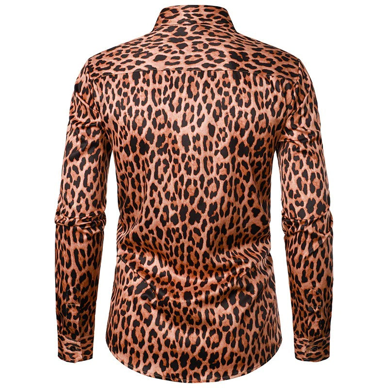 Retro Men's Leopard Print Disco Long Sleeve Shirt